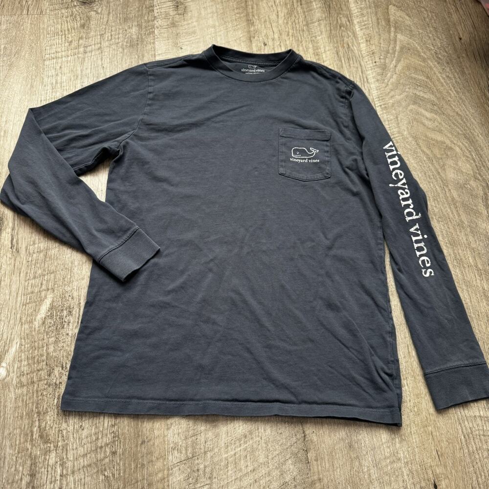 Vineyard Vines Boys XL 18 Whale Long Sleeve T-Shirt Blue Chest Pocket Stretch